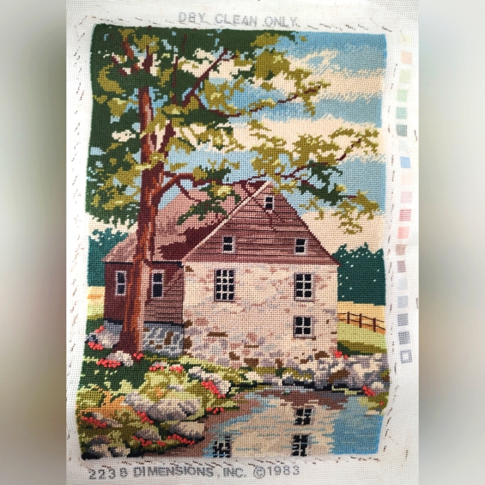 Vintage 1983 Dimensions Needlepoint Springtime Reflection Completed Unframed